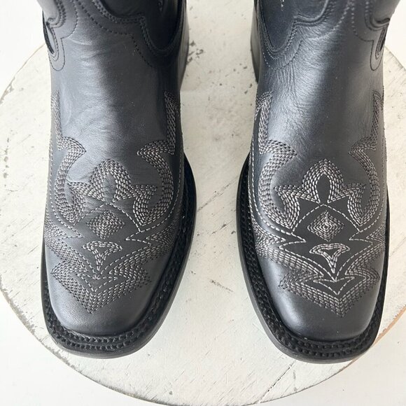 Lane Saratoga Womens Square Toe Cowboy Boots Sz 7 Black Leather Western Cowgirl - Picture 7 of 11